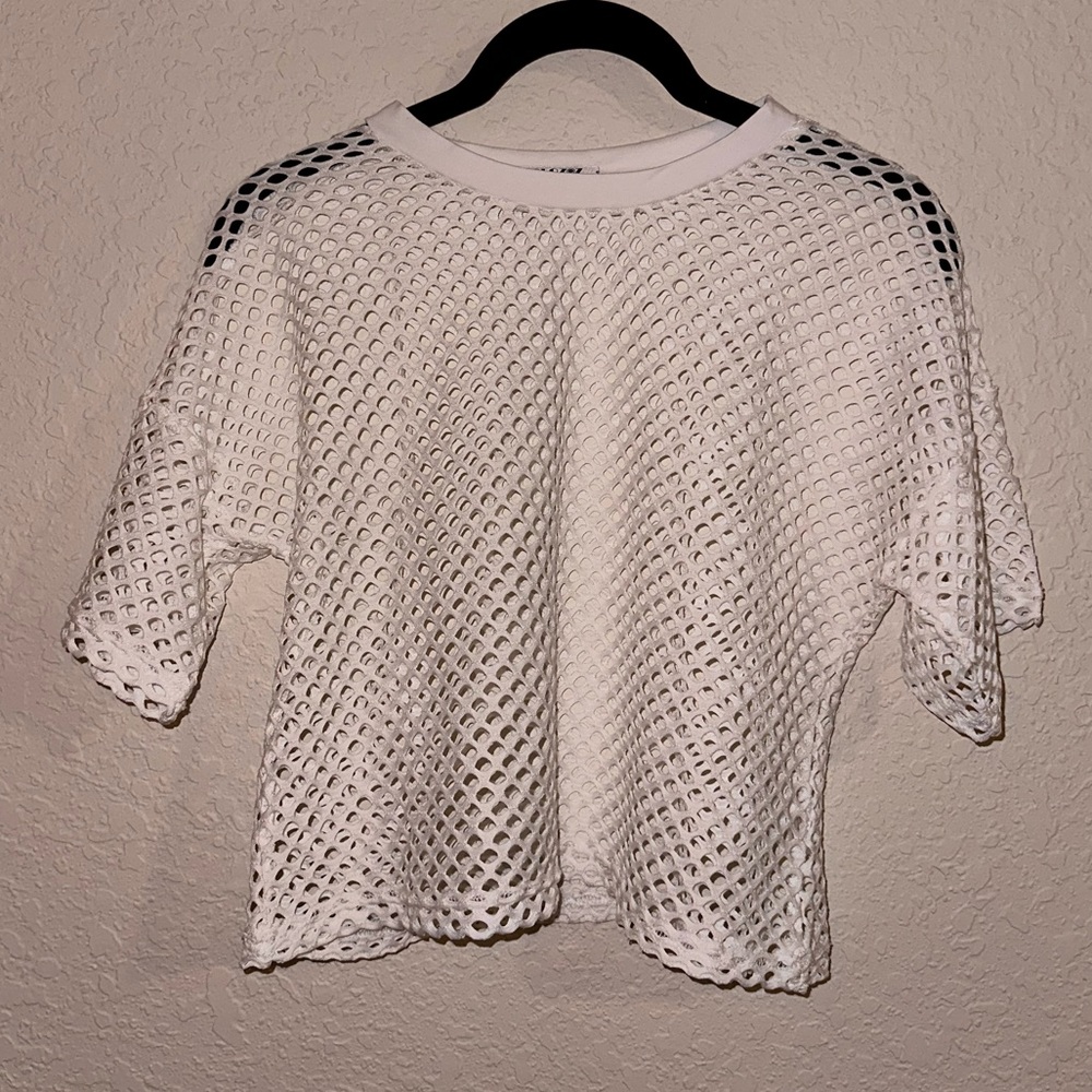 Clozoz Fishnet White Mesh Short Sleeve Top